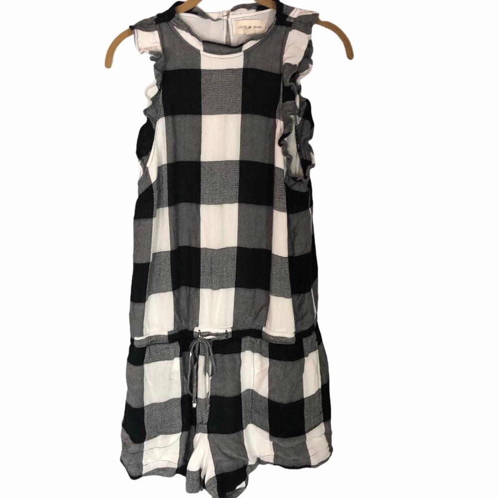 CLOTH & STONE Black White Plaid Tie Waist Romper S